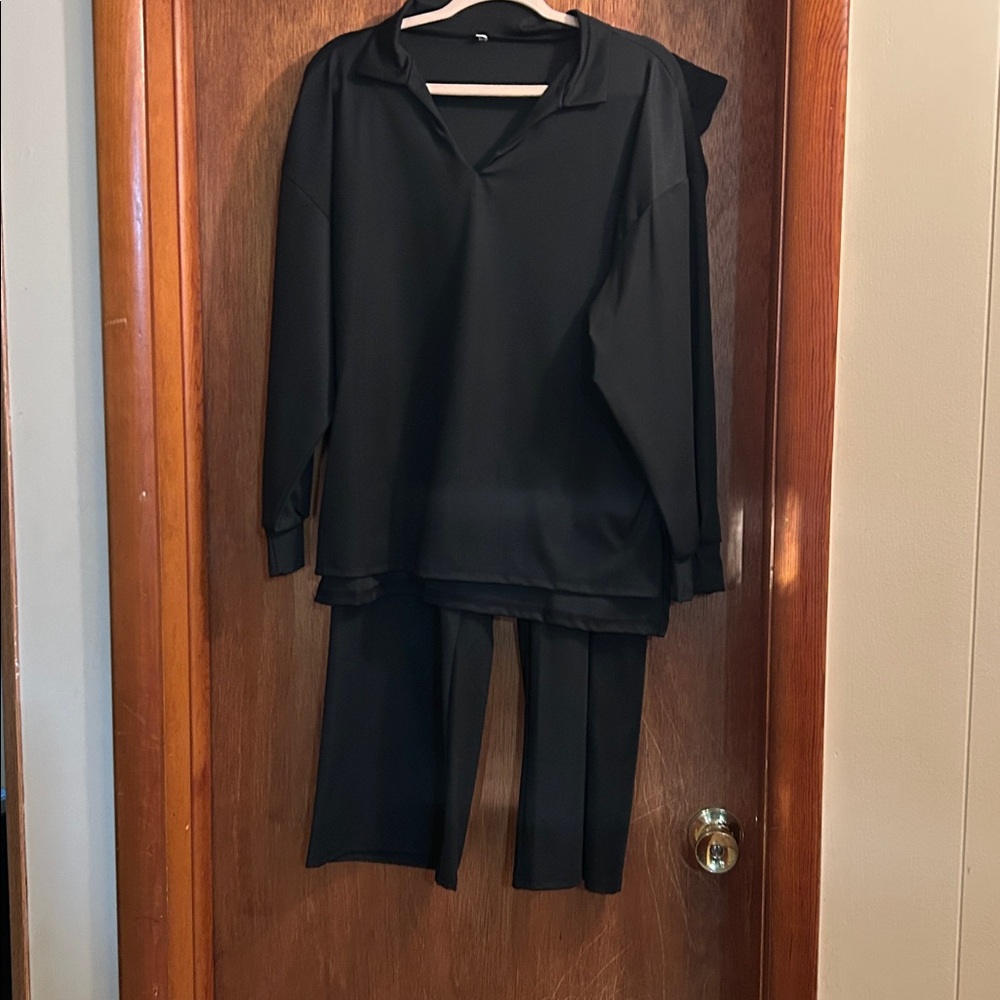 Black Long Sleeve Top and Pants Set